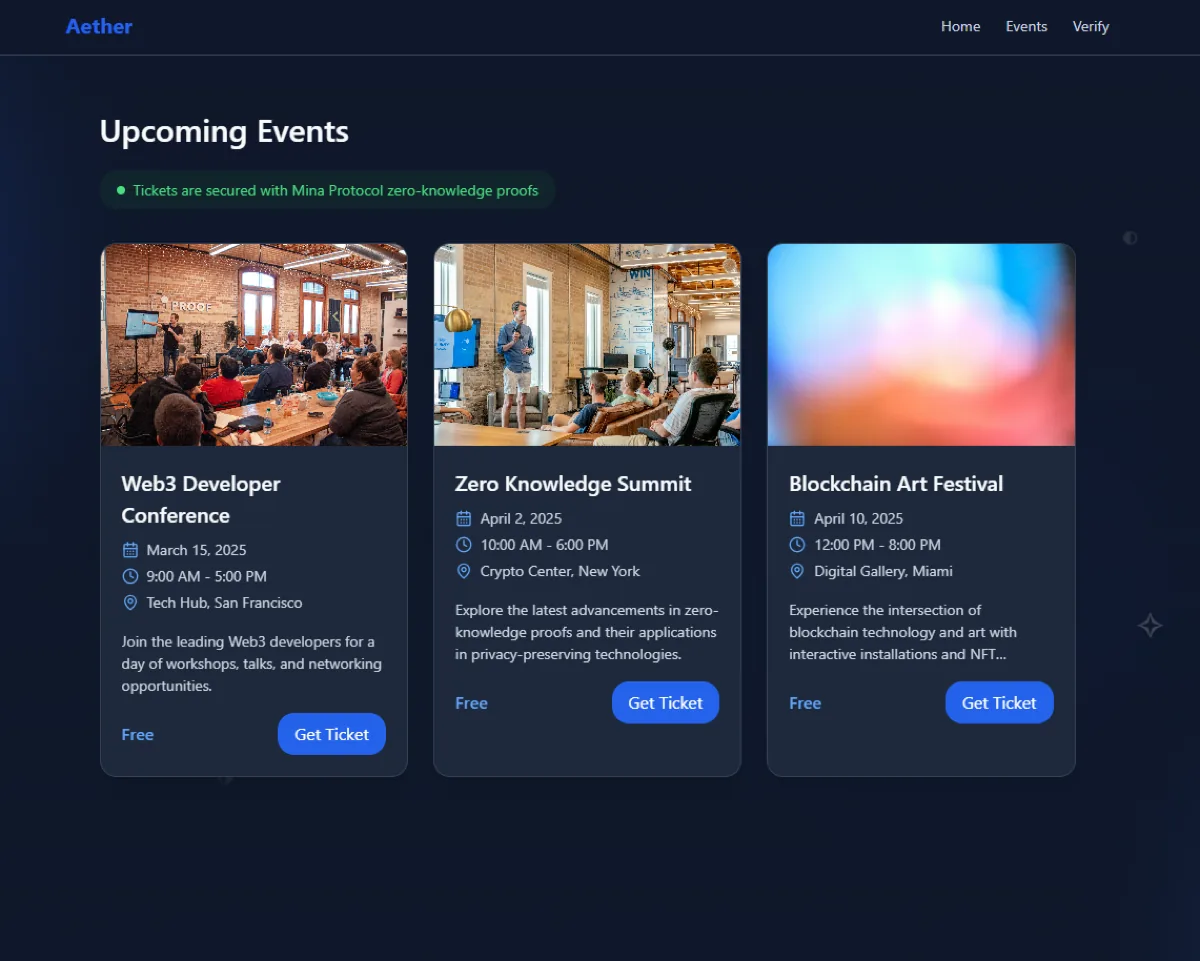 Aether: Privacy-First Event Ticketing